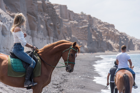 Santorini: Horse Riding Trip to Black Sandy Beach Private Tour