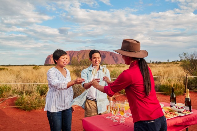Visit Uluru Sunset, Sparkling Wine, Cheeseboard & Gourmet BBQ in Uluru