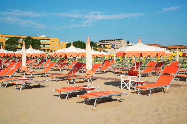 Visit Riccione Beach Umbrella and Lounge Chairs at Beach 209 in Rimini