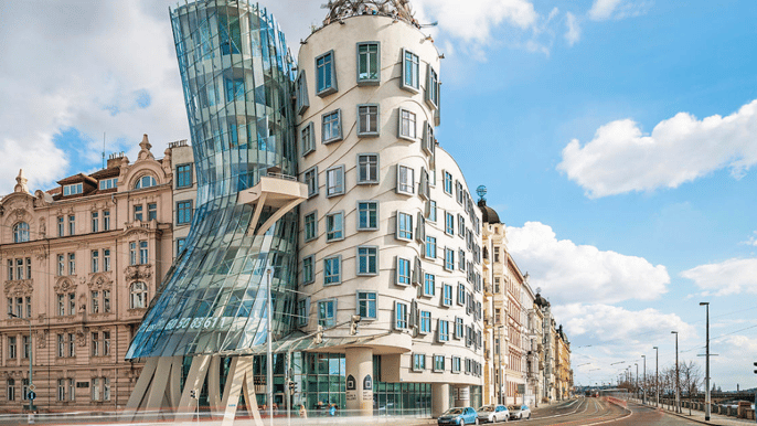 prague dancing house gallery and rooftop entrance