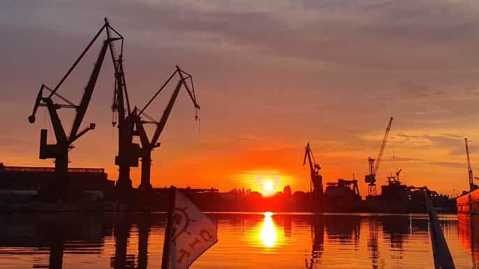 gdansk imperial shipyard sunset galley after dark cruise