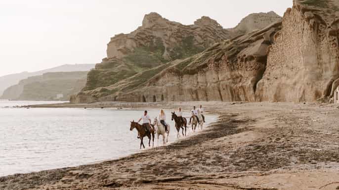 santorini horseback riding experience in volcanic landscape