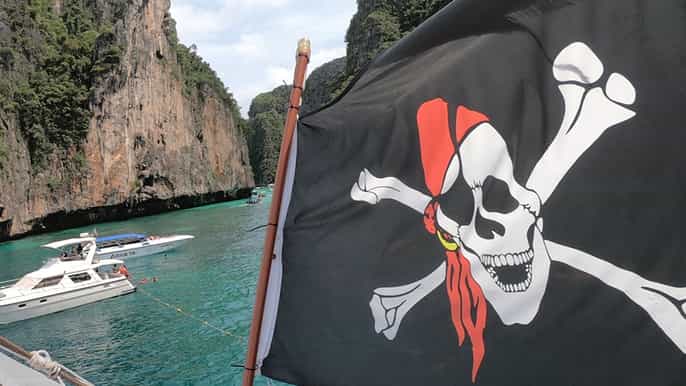 from phi phi island pirate boat with sunset
