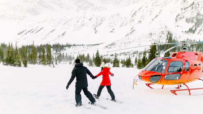 canadian rockies scenic winter helicopter snowshoe tour