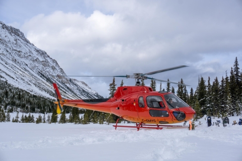 Canadese Rockies: schilderachtige winterhelikopter- en sneeuwschoentourHelikoptervlucht van 55 minuten en sneeuwschoenavontuur van 1 uur