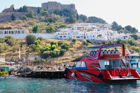 Ciudad de Rodas: Viaje en barco de alta velocidad a Lindos(Copia de) Recorrido con parada más corta en Lindos y parada para nadar