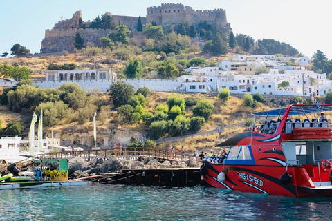 Ciudad de Rodas: Viaje en barco de alta velocidad a Lindos(Copia de) Recorrido con parada más corta en Lindos y parada para nadar