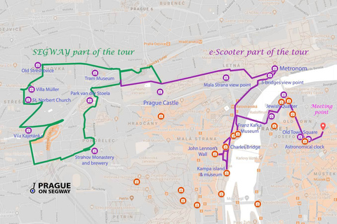 Prague : Visite guidée d'une demi-journée en Segway et E-ScooterCircuit combiné privé de 3 heures en Segway et E-scooter