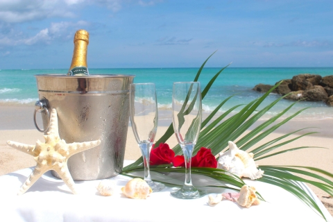 Miami: Beach Wedding of Renewal of LowsStrandvernieuwing van geloften met 100 foto's, bloemen en champagne