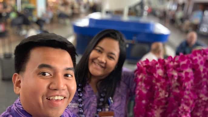 big island hilo airport honeymoon lei greeting