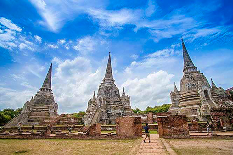 Van Bangkok: Ayutthaya-dagtour per auto en cruise in het SpaansPrivétour met hoteltransfers in het centrum van Bangkok