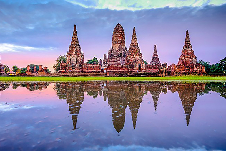 Van Bangkok: Ayutthaya-dagtour per auto en cruise in het SpaansPrivétour met hoteltransfers in het centrum van Bangkok