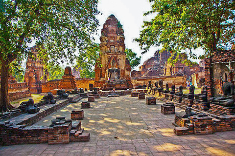 Van Bangkok: Ayutthaya-dagtour per auto en cruise in het SpaansPrivétour met hoteltransfers in het centrum van Bangkok