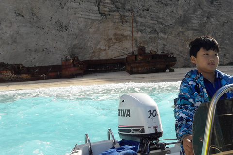 Porto Vromi: Navagio Beach & Blue Caves Private Boat Tour Pickup at Meeting Point Location