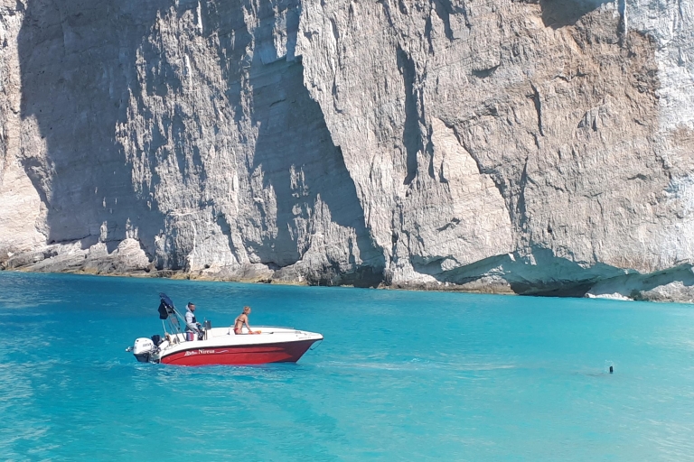 Porto Vromi: Navagio Beach & Blue Caves Private Boat Tour Pickup at Meeting Point Location
