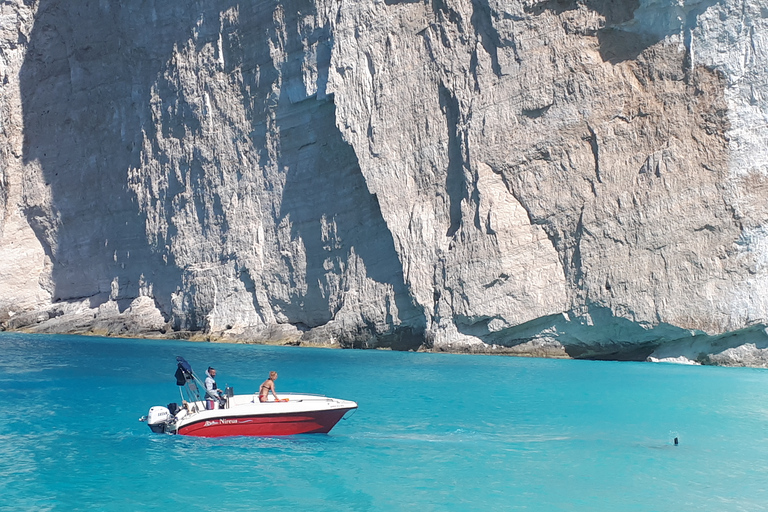 Porto Vromi: Navagio Beach & Blue Caves Private Boat Tour Pickup from Hotel