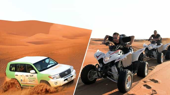 dubai dunas vermelhas quadriciclo camelo e sandboard