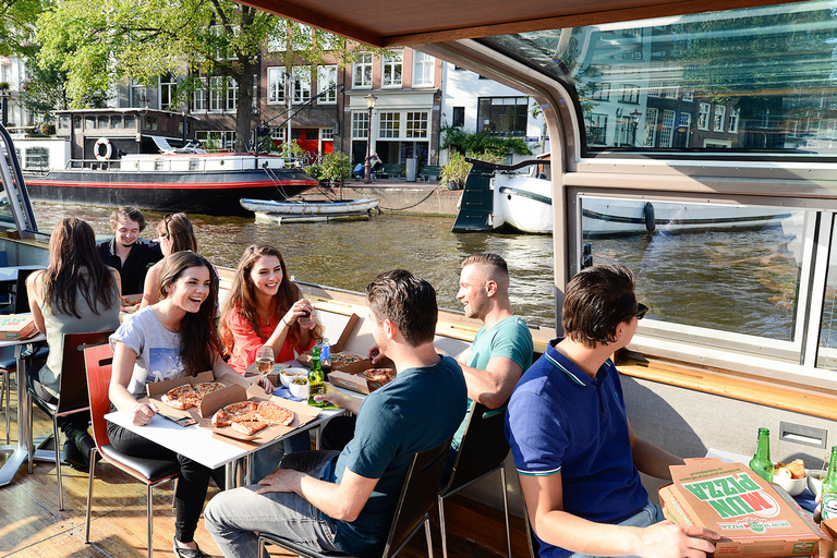 Amsterdam: Kvällskryssning med pizza och dryck