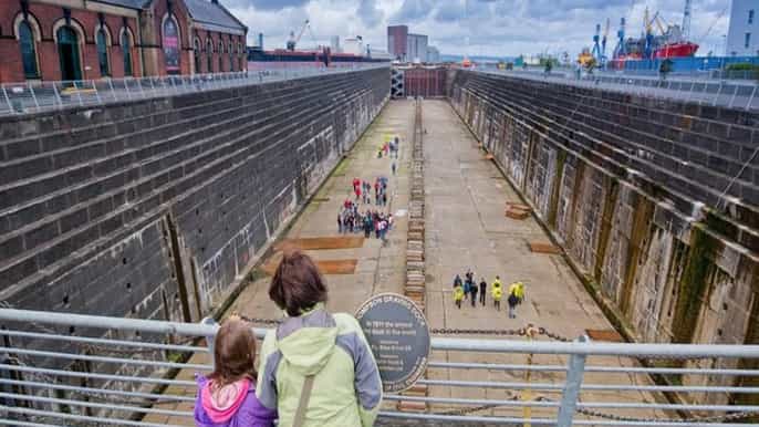 belfast titanic trail with entrance to the titanics dock