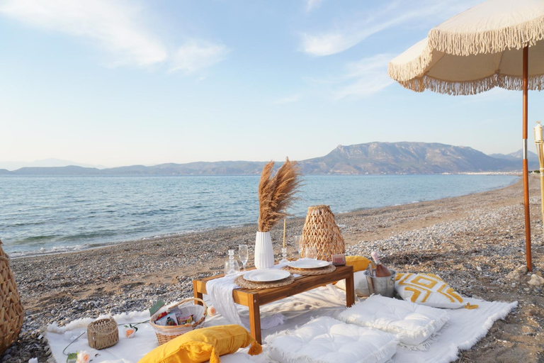 Romantic picnic in Corinth by the sea