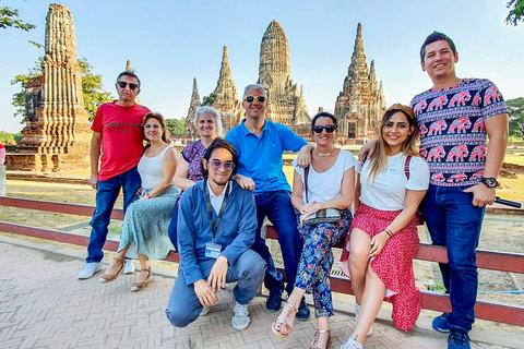 Van Bangkok: Ayutthaya-dagtour per auto en cruise in het SpaansPrivétour met hoteltransfers in het centrum van Bangkok