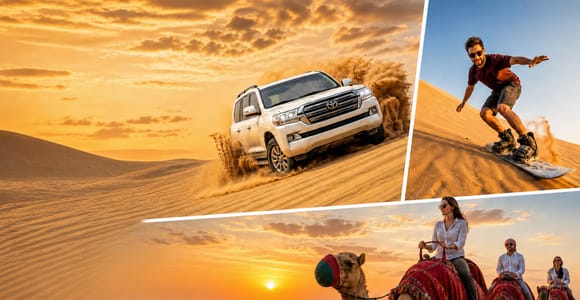 Doha: Sunset Desert Safari with Camel Ride & Sandboarding