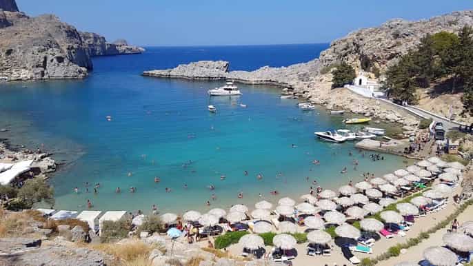 rhodes town private rib cruise to lindos st. pauls bay