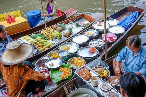 Depuis Bangkok : Marché flottant et visite d'Ayutthaya en espagnolVisite privée avec transfert à l'hôtel dans le centre de Bangkok