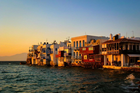 Mykonos : Croisière privée au coucher du soleil dans la mer Égée avec plateaux mykoniensMYKONOS PRIVE CROISIÈRE AU COUCHER DU SOLEIL AVEC TRANSFERT