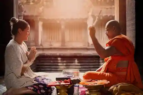 Siem Reap Bênção da água budista cambojana e mercado local