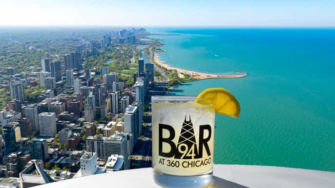 360 chicago observation deck entry with a drink at bar 94