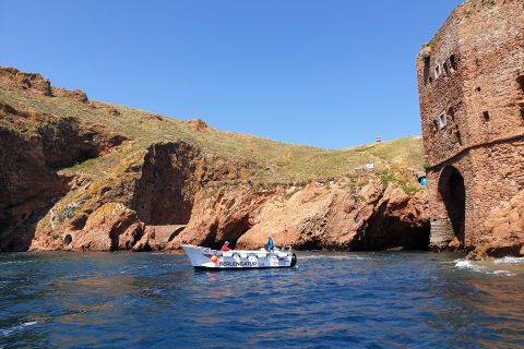 Peniche: tour di andata e ritorno di Berlengas e tour delle grotte in barca con fondo di vetro