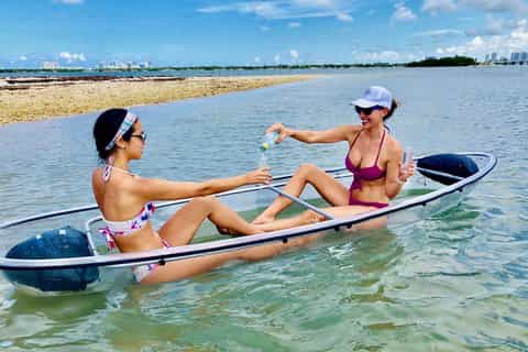 miami aventura en kayak con fondo transparente y champán