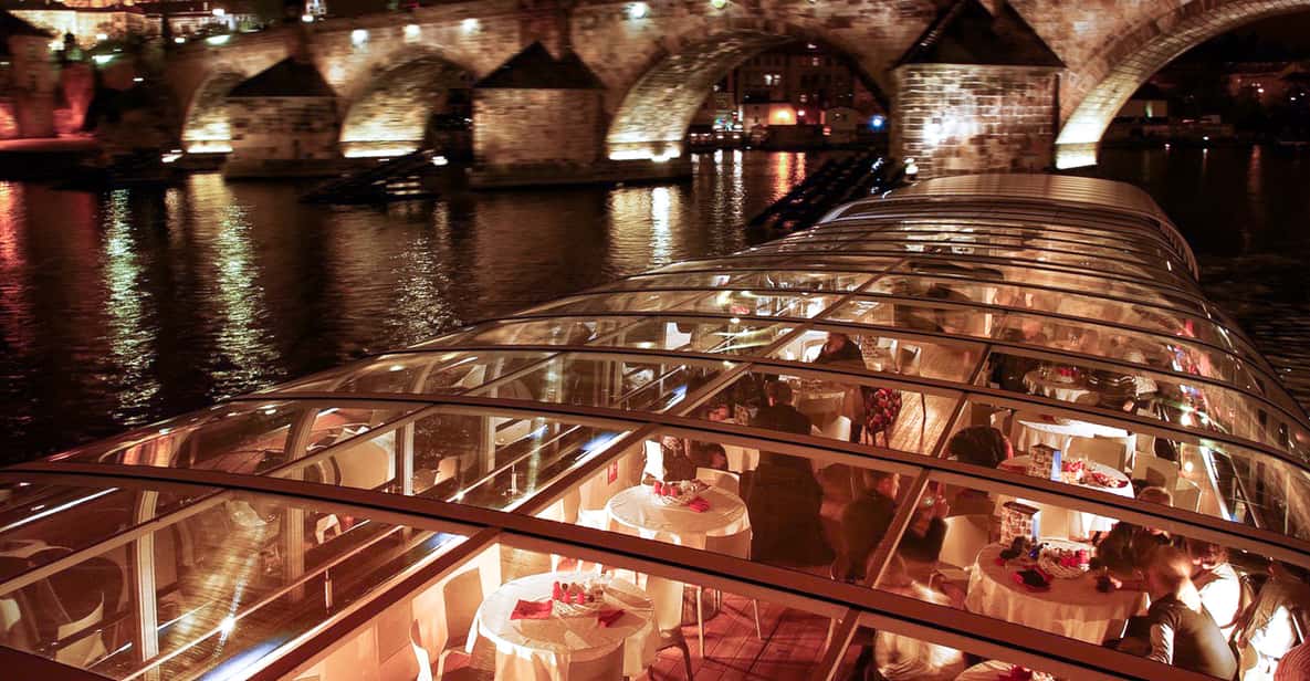 Prague: Sightseeing Dinner Cruise on Open-Top Glass Boat