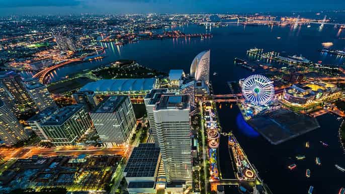 yokohama shoreline helicopter tour by night