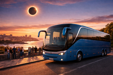 Solar Eclipse in Galicia with Lugo and Roman Wall from Santiago