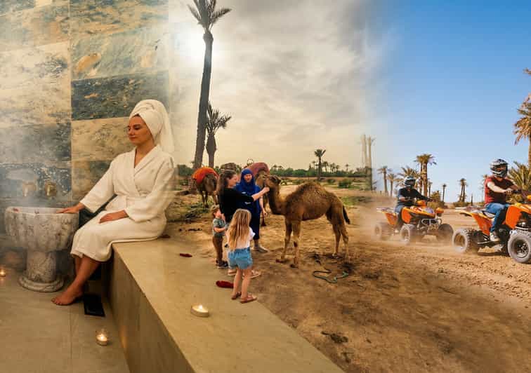 Au départ de Marrakech : Excursion d'une journée à dos de chameau, quad et spa - quad