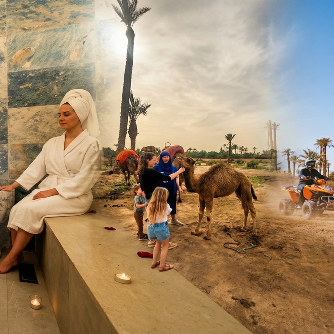Au départ de Marrakech : Excursion d'une journée à dos de chameau, quad et spa - quad