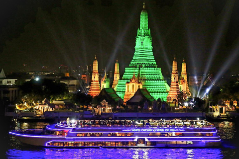 Bangkok Chao Phraya Cruise with Luxury Buffet & Open Deck Private Transfer |Wat Paknam+Chao Phraya Night Cruise Buffet