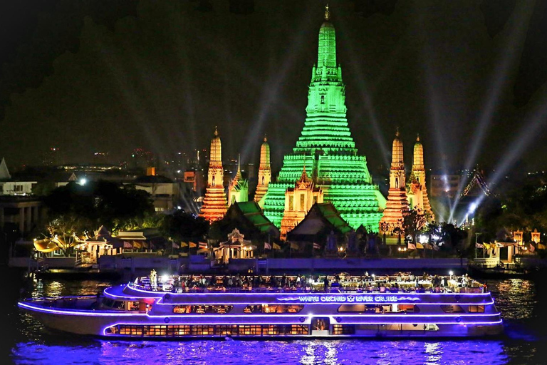Bangkok Chao Phraya Cruise with Luxury Buffet & Open Deck Private Transfer |Wat Paknam+Chao Phraya Night Cruise Buffet