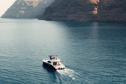 Santorini: Crociera privata in catamarano a motore CalderaCrociera giornaliera di 3 ore senza barbecue