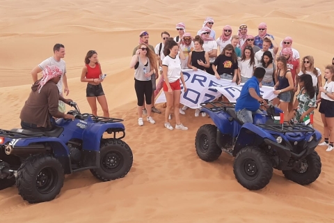 From Dubai: Morning ATV Quad Biking Desert Safari Adventure Private Transfer 1hr Quad Bike Safari with VIP BBQ Dinner