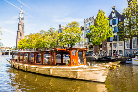 Amsterdam: Open Boat Cruise mit unbegrenzter GetränkeoptionTreffpunkt Anne Frank Haus ohne Getränke