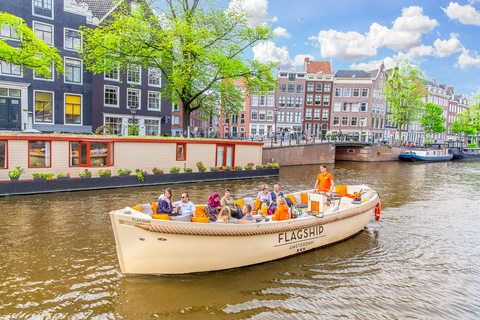 Amsterdam: Open Boat Cruise mit unbegrenzter GetränkeoptionTreffpunkt Anne Frank Haus ohne Getränke