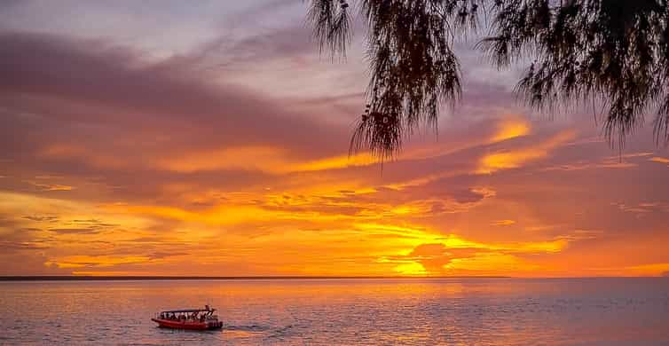 Darwin: cruzeiro ao pôr do sol no porto com jantar de peixe e batatas fritas