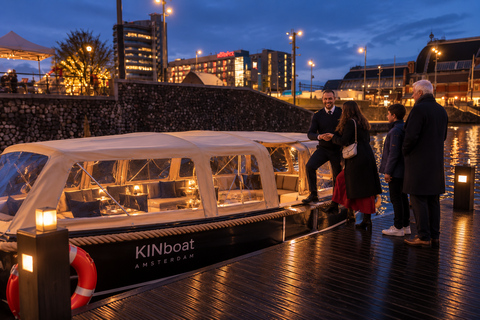 Amsterdam: Sunset & Evening Canal Cruise with Bar on Board Evening Cruise in Open Boat from Central Station