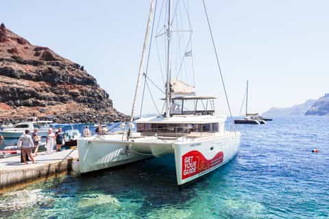 Santorini: Luxury Small Group Catamaran w/ Meal & Open Bar