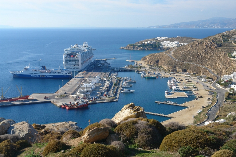 Mykonos : visite guidée avec prise en charge au terminalPoint de rencontre du nouveau port de Mykonos