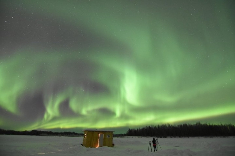 Lac Chena: observation des aurores boréales et aventure de pêche sur glace