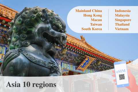 10 regioni asiatiche: piano dati eSIM (Google/Facebook/Youtube)